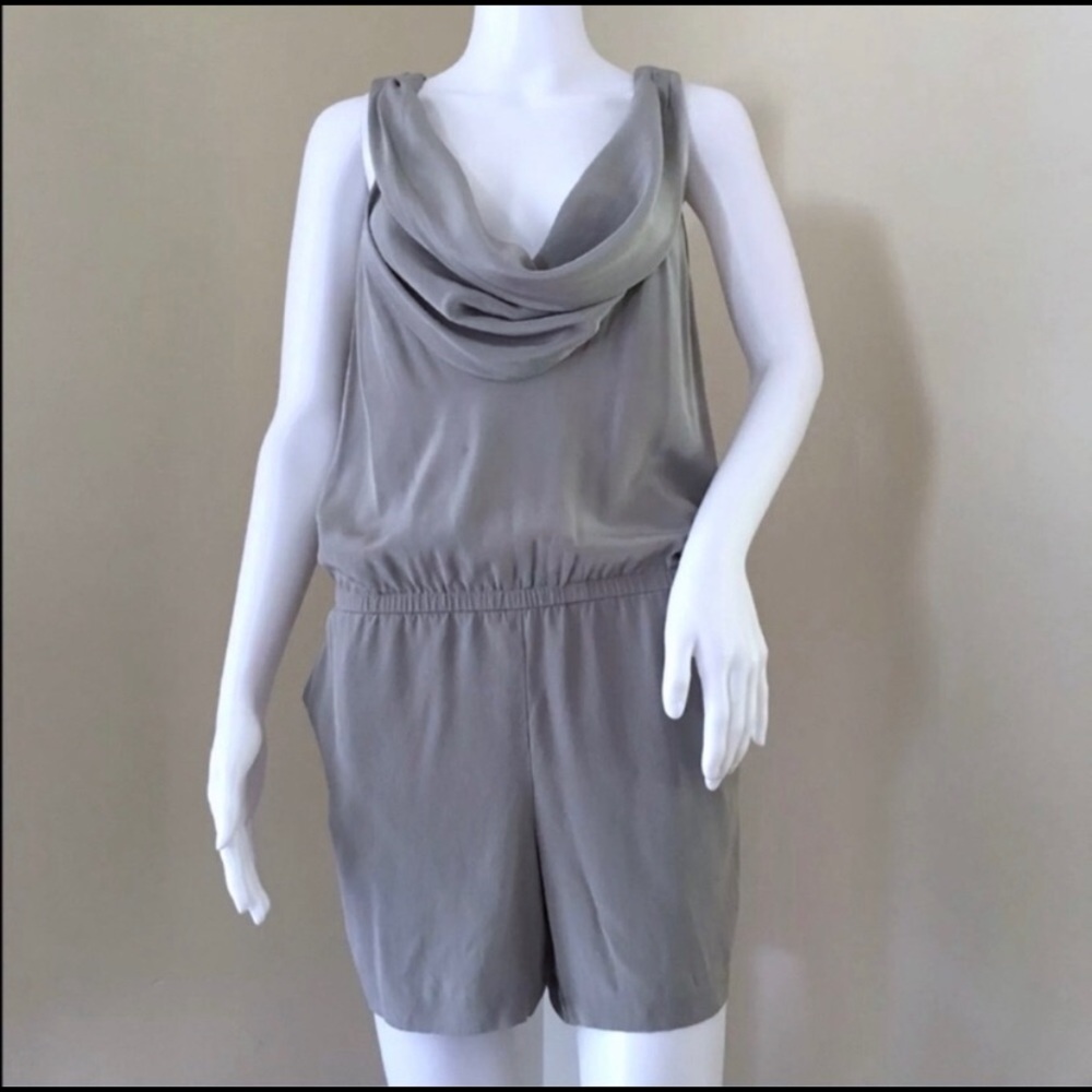 Loeffler Randall Romper 8 Gray Silk Pockets Cowl